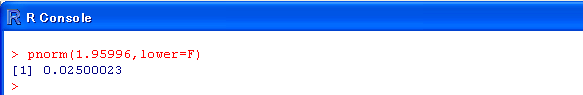 pnorm(1.95996,lower=F)