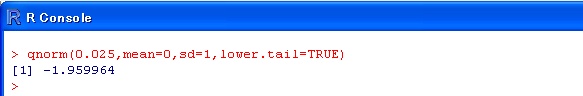 qnorm(p,mean=0,sd=1,lower.tail=TRUE)