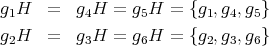 g1H = g4H = g5H = {g1,g4,g5}g2H = g3H = g6H = {g2,g3,g6}