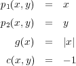p1(x,y) = xp2(x,y) = y g(x) = |x| c(x,y) = - 1 